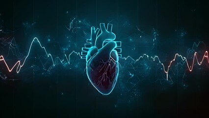 Aufkleber - Digital Illustration of a Human Heart With ECG Lines on a Dark Background