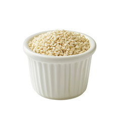 Poster - A white ramekin holding white sesame seeds stands alone against a transparent background