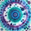 bullseye! circular tie dye design in blue, turquoise, purple, white, green