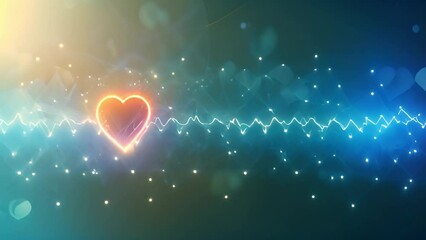 Poster - Glowing Heart Pulse on Blue Abstract Background