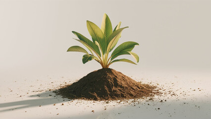 Wall Mural - Environmental protection concept. A small green plant in a pile of soil.