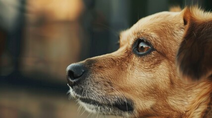 Close-up of brown dog with focused gaze