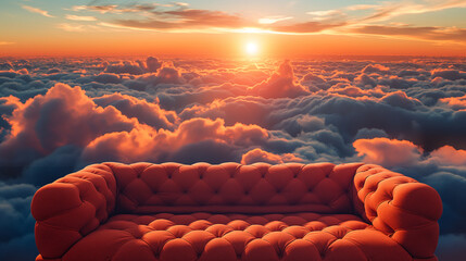 Wall Mural - A couch is shown in the sky with clouds and a sun