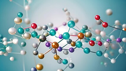 Poster - Colorful Molecular Structure in a 3D Representation Against a Blue Background