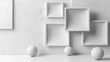 A white wall with a bunch of empty frames and some eggs, AI