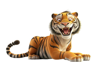 Wall Mural - Cartoon smiling tiger on a transparent background