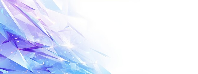 Wall Mural - Banner of futuristic, sleek design of transparent glass shards in shades of blue, pink, purple on white background. Contemporary design of cold colored polygons, visual composition.