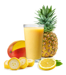 Wall Mural - glass of fresh yellow smoothie