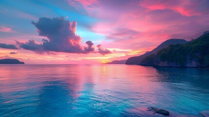 Wall Mural - Blue Sea And Pink Sky Beauty Of The Nature hd 4k wallpaper  