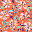 Seamless pattern with cute doodle floral elements. Hand drawn print for textile and design. Colorful vector illustration