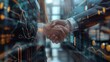 Partnership handshake for international distribution agreement agreed singed data-based deal closure a contract signed with Handshake Blending Tradition and Technology Innovation