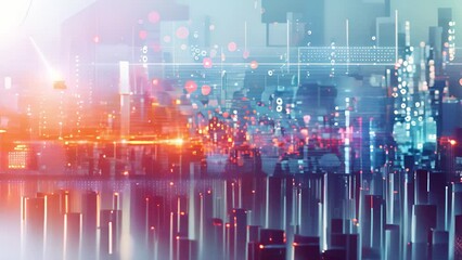 Poster - Abstract Data Network Overlay on Cityscape at Dawn