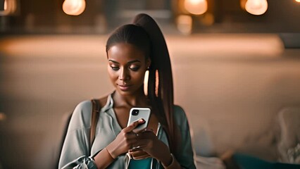 Poster - woman holding cell phone generative ai