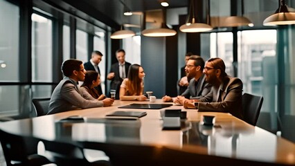 Wall Mural - Group of People Sitting Around Conference Table Generative AI