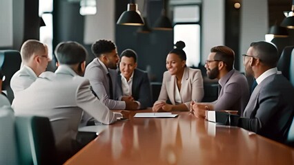 Wall Mural - Group of People Sitting Around Wooden Table Generative AI