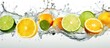 Citrus fruits and sweet lemon splashing into a pool of water