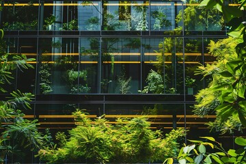 Glass and Greenery, Energy-Efficient Office Building for a Reduced Carbon Footprint, Eco-friendly building in the modern city, Office building with green environment