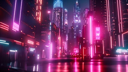 Aufkleber - futuristic city illuminated by neon lights generative ai