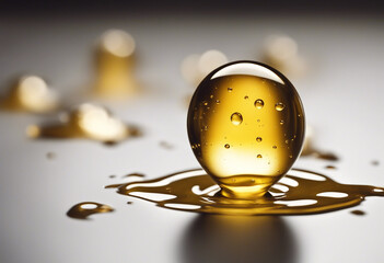 Wall Mural - Golden oil droplet isolated on white background