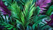 tropical background exotic fresh green summer palm leaves and plants in vivid colorful neon colors flat lay of seamless pattern generative ai