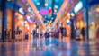 In the defocused background bright lights and colorful signs blend together to create a vibrant and lively setting setting the scene for a busy and active shopping center. .