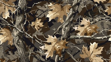 Sticker - Blend into the Wild: Seamless Vector Camo Pattern with Real Tree Motif