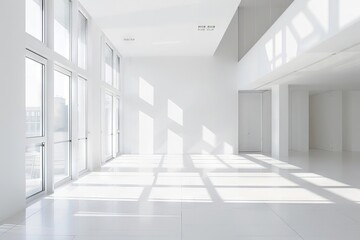 Poster - minimalist white interior design with large windows and natural light