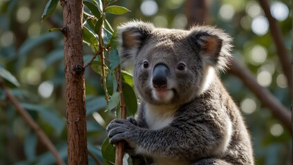 Wall Mural -  A koala perched on a tree branch, leisurely munching on leaves Generative AI