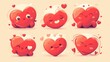 Illustration of adorable and humorous cartoon hearts in a sleek flat icon design created as a 2d graphic