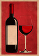 publicité style vintage pour du vin rouge, bouteille avec étiquette vierge