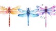 Watercolor vector summer dragonfly insect colourful illustrations set