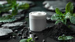 natural skincare cream mockup with charcoal and fresh mint leaves
