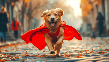 Wall Mural - Superhero puppy. Flying puppy. Powerful puppy.