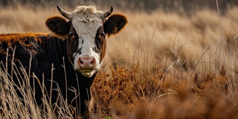 Wall Mural - Curious cow in field