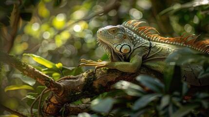 Wall Mural - A tree with a glistening iguana