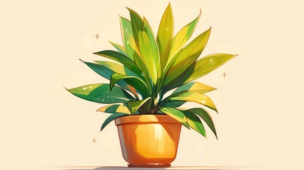 Wall Mural - Illustration of a stylish Dracaena indoor houseplant nestled in a charming brown clay pot perfect for enhancing your home decor with a botanical touch