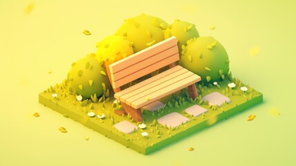 Wall Mural - Isometric 2d illustration of a park bench icon perfect for web design projects depicted in isolation