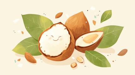 Sticker - A charming 2d illustration of saba nuts hand drawn in a playful cartoon style stands out against a crisp white background