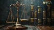 moody iron justice scale with books on a table, attorney stuff, the law