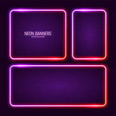 Wall Mural - glowing neon banners, illuminated colorful square frames. shiny vibrant border, glow effect. purple 