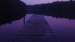 A wooden dock extending out into a calm violettinged lake perfect for a late evening stroll. 2d flat cartoon.