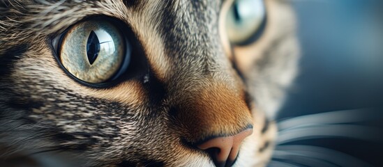 Wall Mural - Closeup of a Felidae cat with whiskers and fawn fur staring at the camera