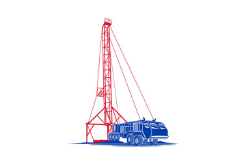 Logo design Truck Mounted Water Well Drill, Groundwater drilling truck with tower drill, or kerosene drilling industrial truck.