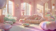 A living room decorated in pastel hues with fairy inspired furniture. Generative Ai