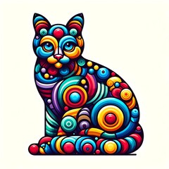 Wall Mural - Cat silhouette with colorful shapes	   