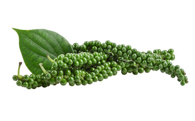 Wall Mural - Green peppercorn and leaf on transparent png