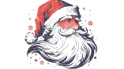 Canvas Print - Santa Claus is depicted with a mustache and beard in a linear icon against a white background