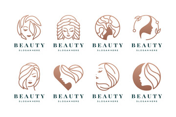 Wall Mural - Set of luxury beauty woman logo design for makeup, salon and spa, beauty care