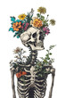 Vintage Illustration of skeleton with flowers on head