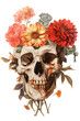 Vintage Illustration of skull with flowers